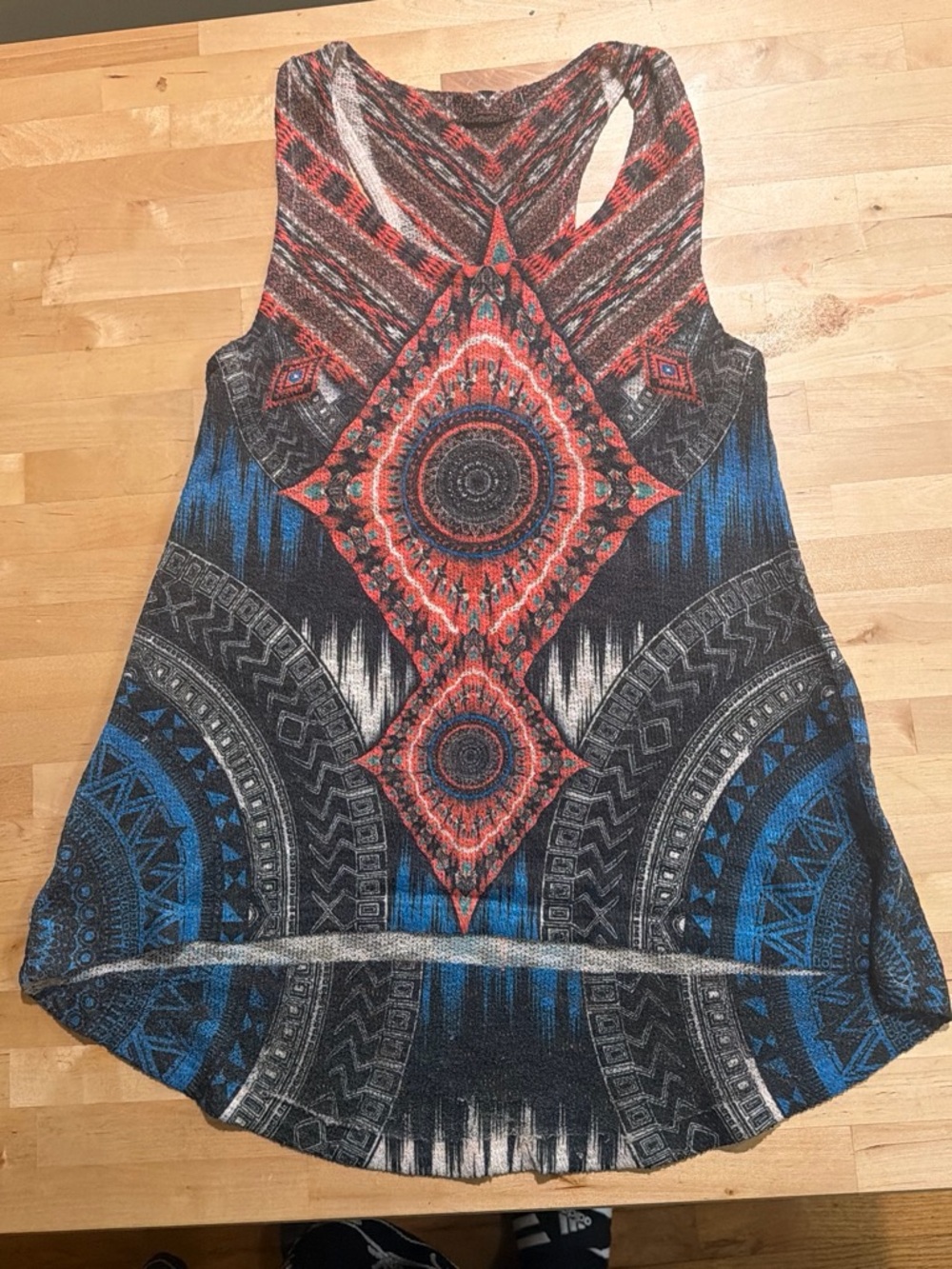 Boho Aztec Print Racerback Tank Top - Blue & Red
